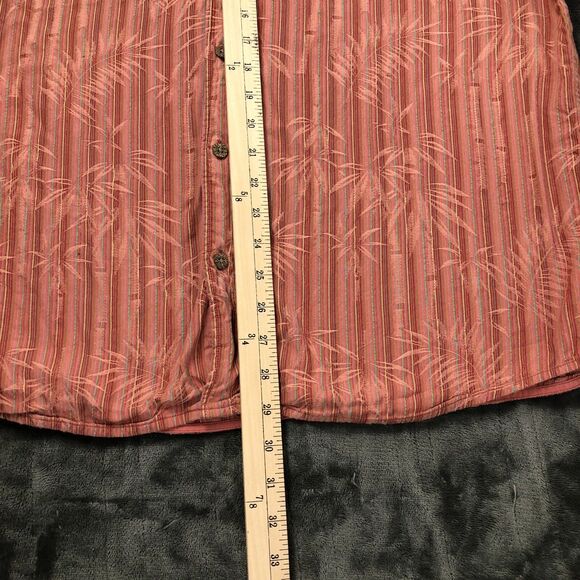 Tommy Bahama Button Shirt Mens L Burgundy Silk Blend Stripes Palms - Picture 8 of 9